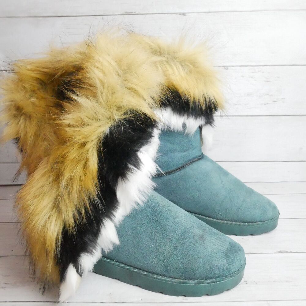 Faux Fur Women's Size 9-9.5 (40) Faux Fur Lined Teal Blue Winter Boots